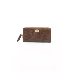 La Martina Elegant Brown Zip Leather Wallet with Gold Metal Accents